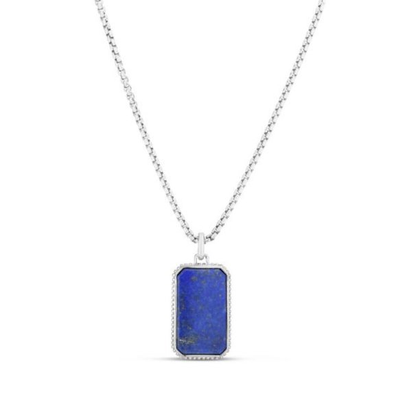 Men's Silver Lapis Tag Necklace - Picture 1 of 3